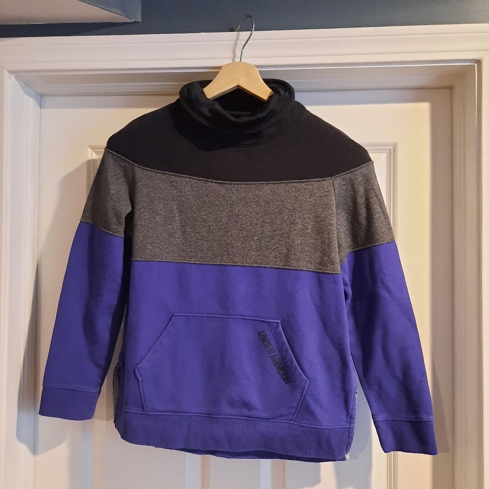 Under Armour Sweater Sweatshirt Youth Girls Large Loose Black Purple Turtleneck